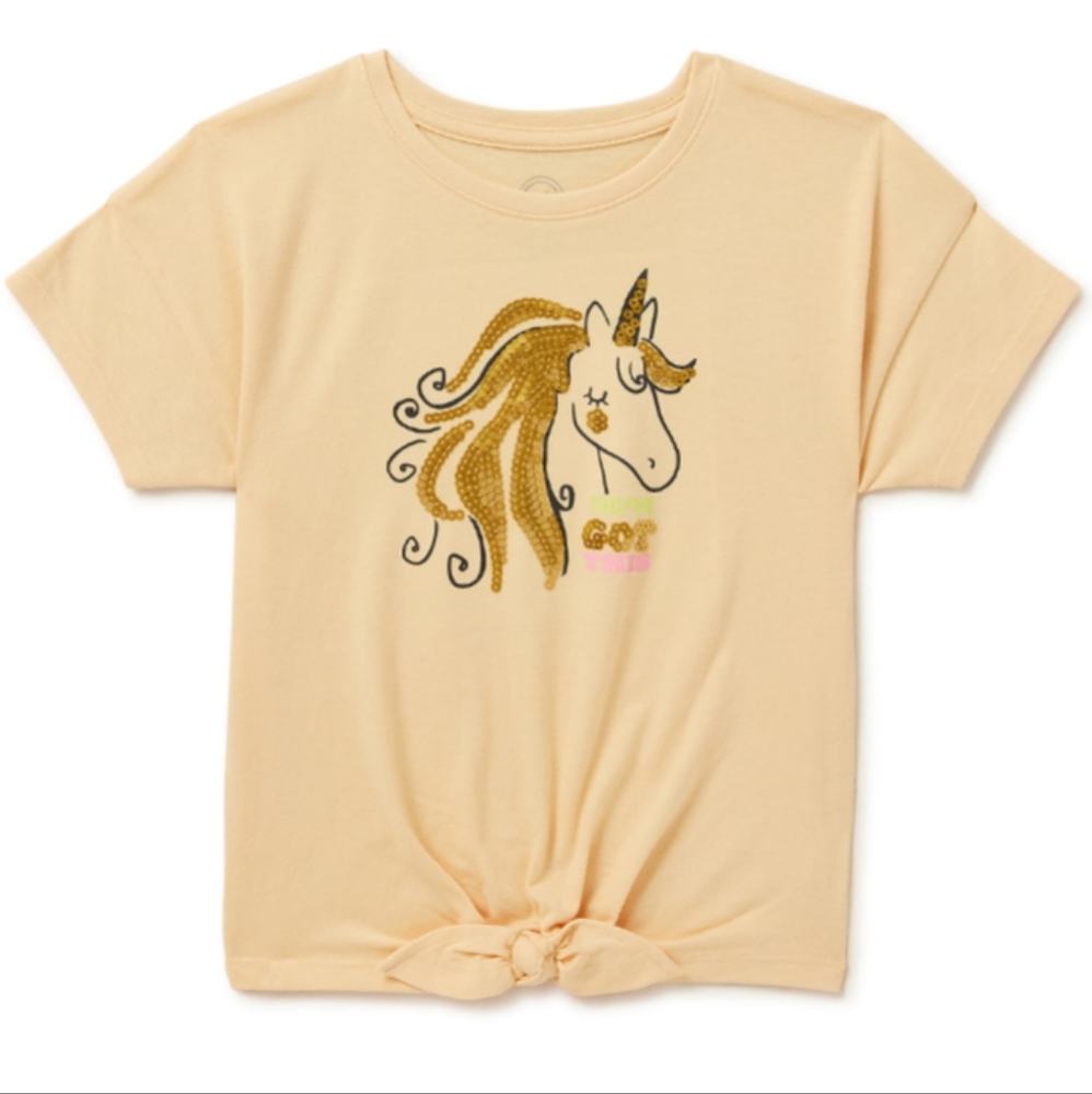 Wonder Nation Girls Short Sleeve Graphic Tee with Sequins, Size 6-6x